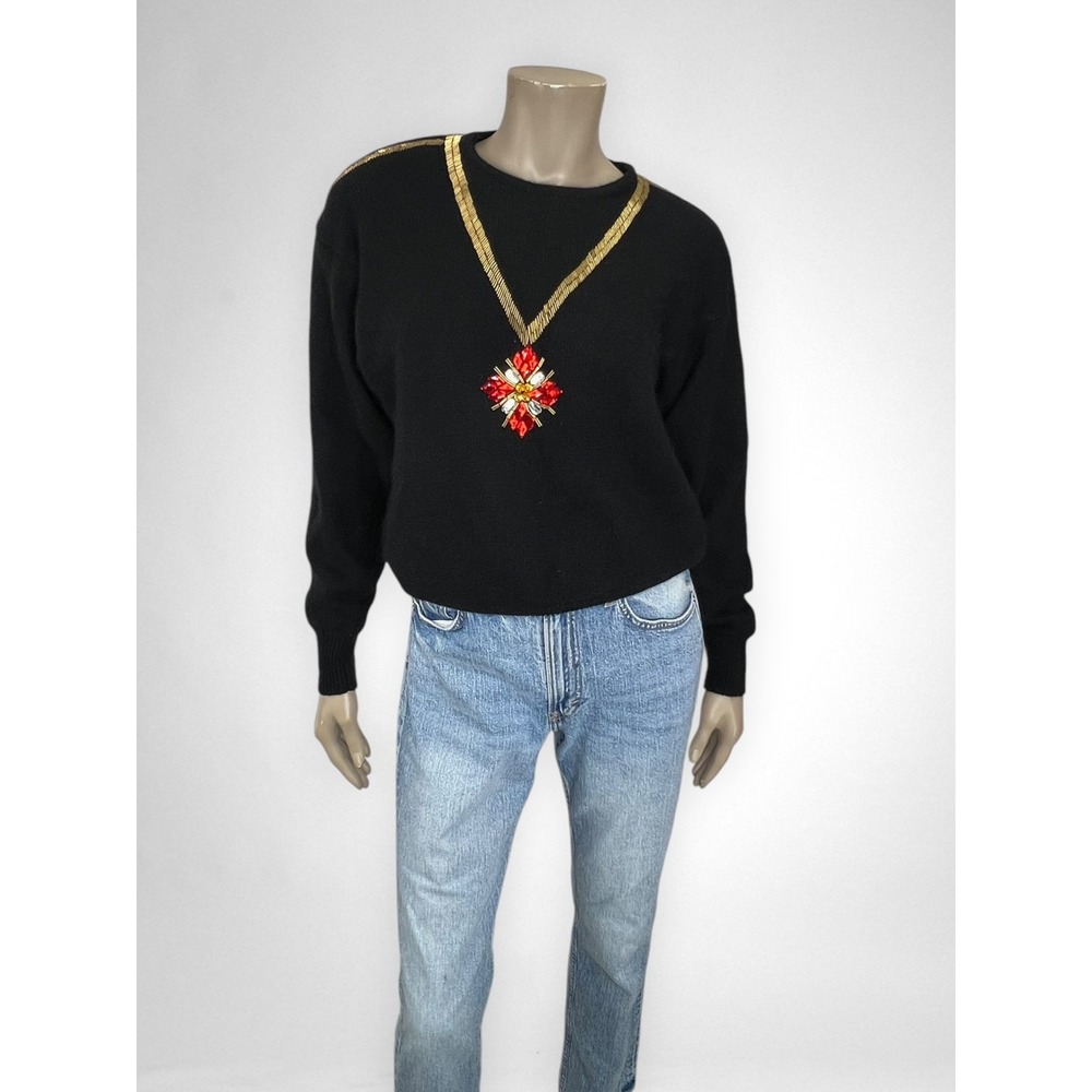 Vintage PIERRE CARDIN Bejeweled Black Sweater M